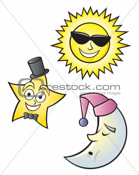 Cartoon Sun Moon and Star