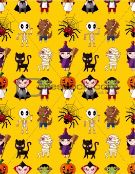 Cartoon Halloween holiday monster seamless pattern