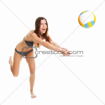 Volleyball player woman in swimwear