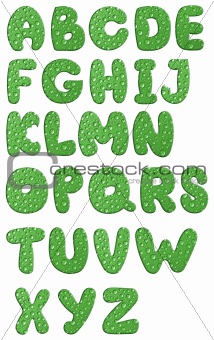green alphabet with waterdrops