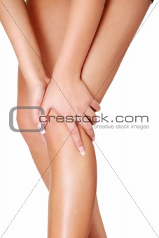 Young woman heaving leg injury