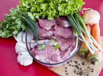 raw beef with vegetables