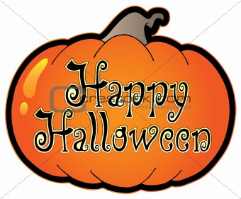 Pumpkin with Happy Halloween sign