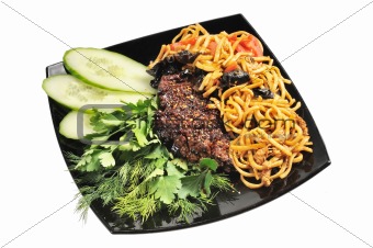 Grilled beef with Chinese noodles