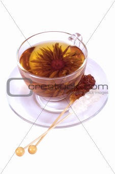 Transparent cup of Chinese tea