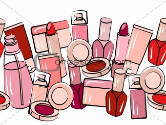 Various cosmetics in seamless horizontal border