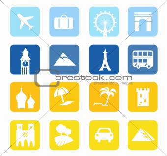 Travel icons and landmarks big collection - blue & yellow
