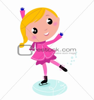 Figure skating cute little blond Child isolated on white

