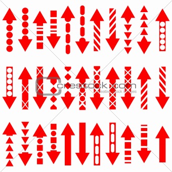 A vector set of useful red arrows. 
