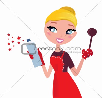 Cute Christmas cooking & cleaning Housewife, retro
