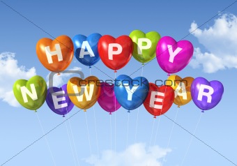 happy new year heart shaped balloons