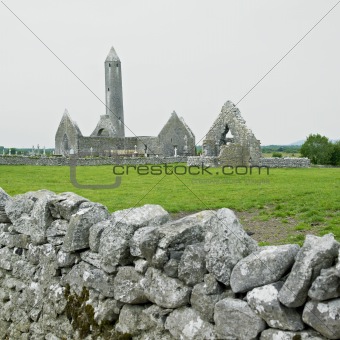 ruins of Kilmacduagh Monastery, County Galway, Ireland