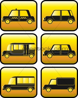 set of buttons with cars silhouette