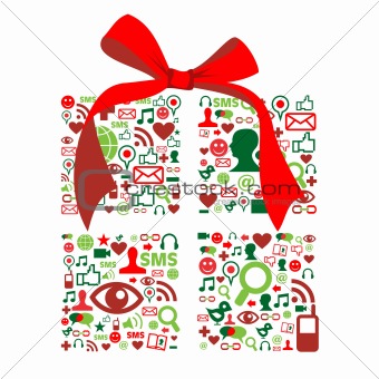 Christmas giftbox made with social media icons 