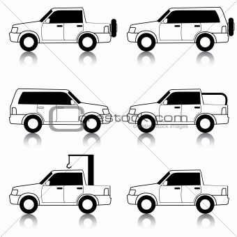 Set of vector icons - transportation symbols. Black on white. Ca