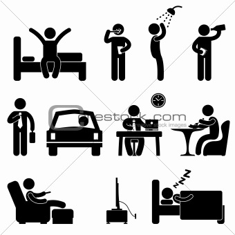 Man Daily Routine People Icon Sign