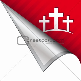 Christian cross on peeling corner tab