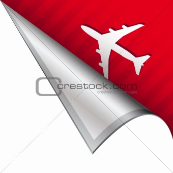 Air travel icon on peeling corner tab
