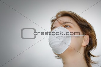 Woman with medical mask and copy space