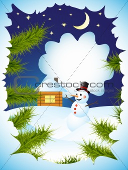 winter card with snowman