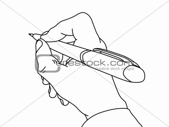 pen in hand on white background, vector illustration