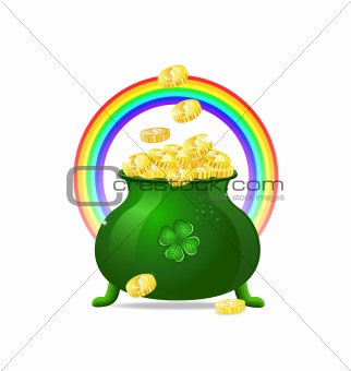 Green cauldron with gold coins