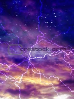 Colorful night sky with arc of electric