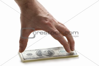 hand with 100 dollar bills