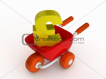 Shopping cart with euro sign on white background