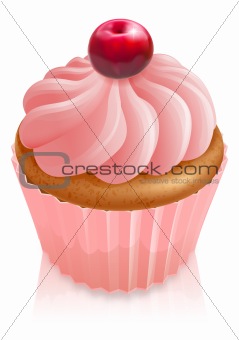 Pink fairy cake cupcake with cherry