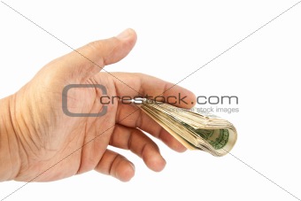 Man's hand giving dollars