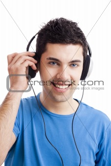 Young man listen music
