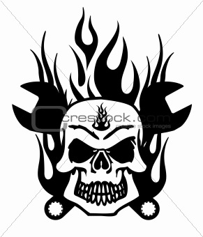 Skull with Mechanics Wrench and Flames