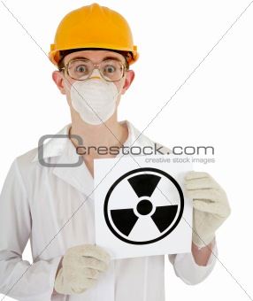 Scientist - a chemist with the sign of radiation