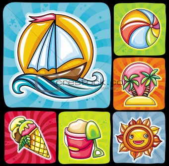 Set of 6 summer and beach icons