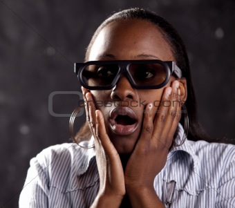 South African woman watching 3D movie