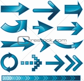 Blue arrow sign design collection set