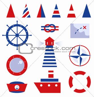 Sailor and sea icons isolated on white