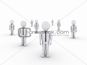 Businessmen standing in different places