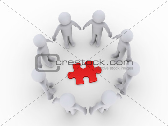 People in a circle around a puzzle piece