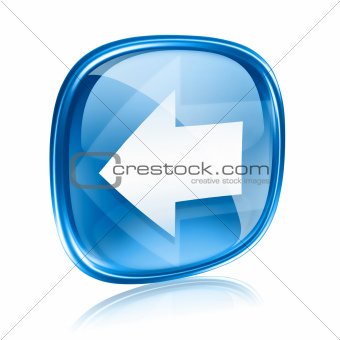 Arrow left icon blue glass, isolated on white background.