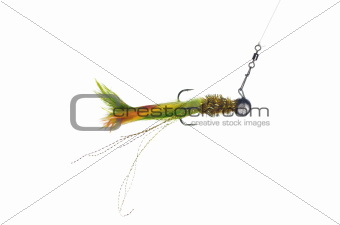   fly-fishing on white background 