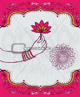 India lotus flower and woman hand background