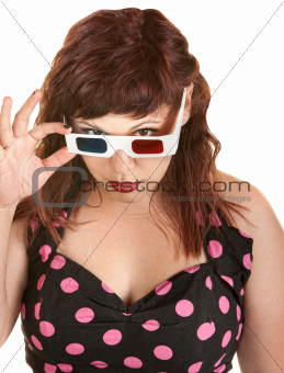 Skeptical Woman With 3D Glasses