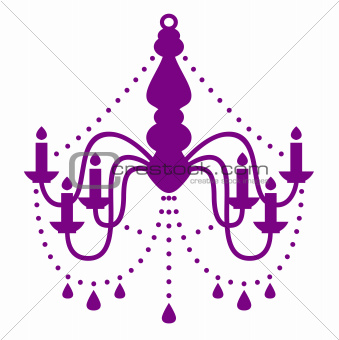 Chandelier purple silhouette isolated on white