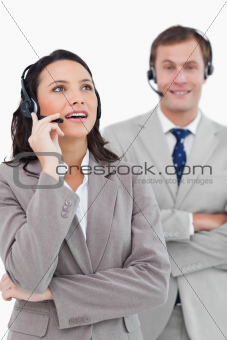 Call center agents standing together
