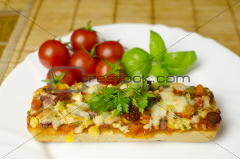 Baguette pizza close-up