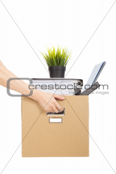 lose job concept.hand holding the box of laid off employee