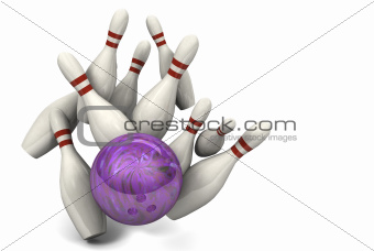 Bowling Ball Hitting Pins for a Strike