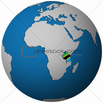 tanzania flag on globe map
